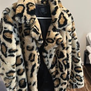 Leopard print faux fur coat